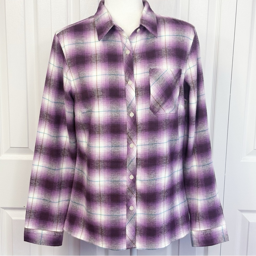 Mountain Club Outdoor Purple Plaid Flannel Button Down Shirt Large